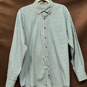 Allan Flusser Men’s Designer size Large shirt.  Signature collar and sleeves